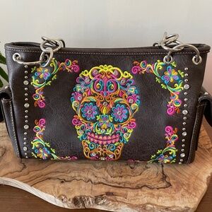 Montana West Sugar Skull Collection Handbag Dark Brown Concealed Carry